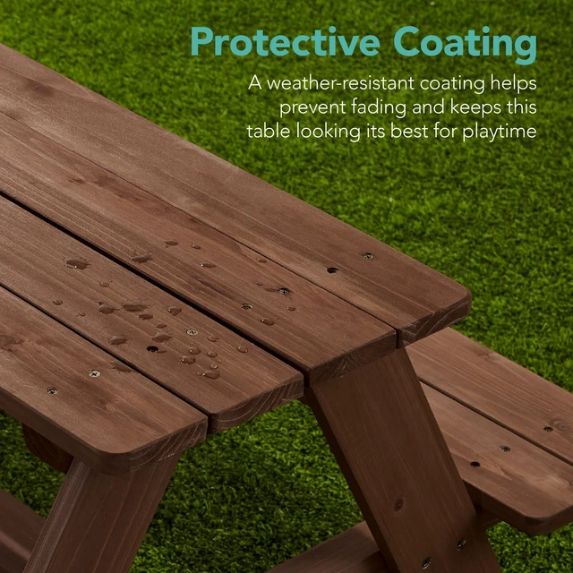 Alt view image 4 of 7 - Wooden Kids Picnic Table with Umbrella, Outdoor Activity Table Set with Built-in Benches, 220 lb Capacity per Bench - Beige