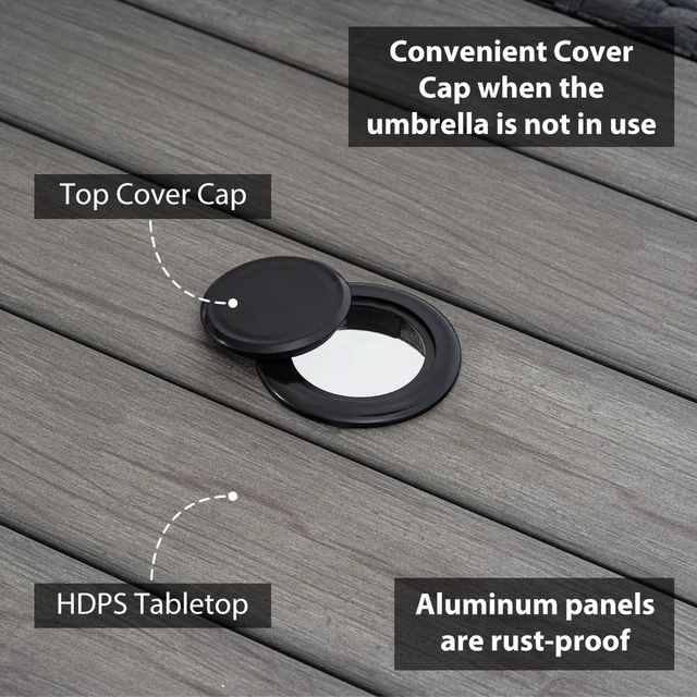 Alt view image 4 of 7 - 22" Gray Wicker Patio Umbrella Side Table with 2 Weight Bags | All Weather Rattan Table With Umbrella Hole; Stable Weight Bags; Fit Deck, Yard, Poolside, Porch Outdoor Use