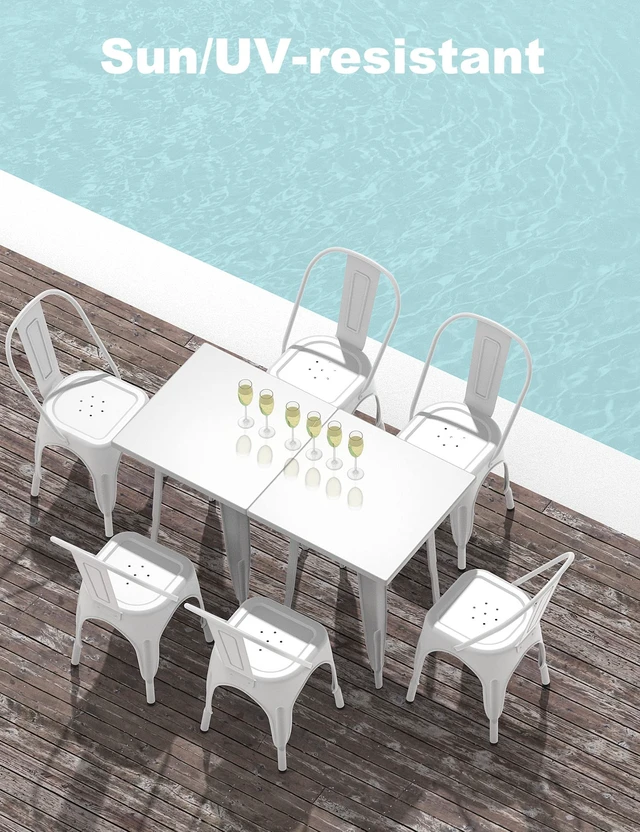 Alt view image 6 of 7 - Metal Dining Chair Farmhouse Tolix Style for Kitchen Dining Room Café Restaurant Bistro Patio, 18 Inch, Stackable, Waterproof Indoor/Outdoor (Sets of 4) (White)