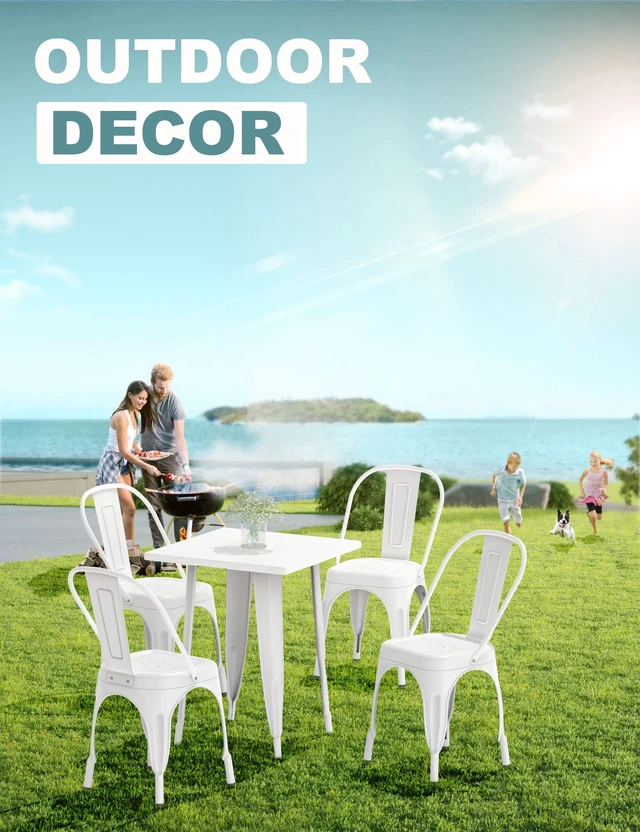 Alt view image 7 of 7 - Metal Dining Chair Farmhouse Tolix Style for Kitchen Dining Room Café Restaurant Bistro Patio, 18 Inch, Stackable, Waterproof Indoor/Outdoor (Sets of 4) (White)