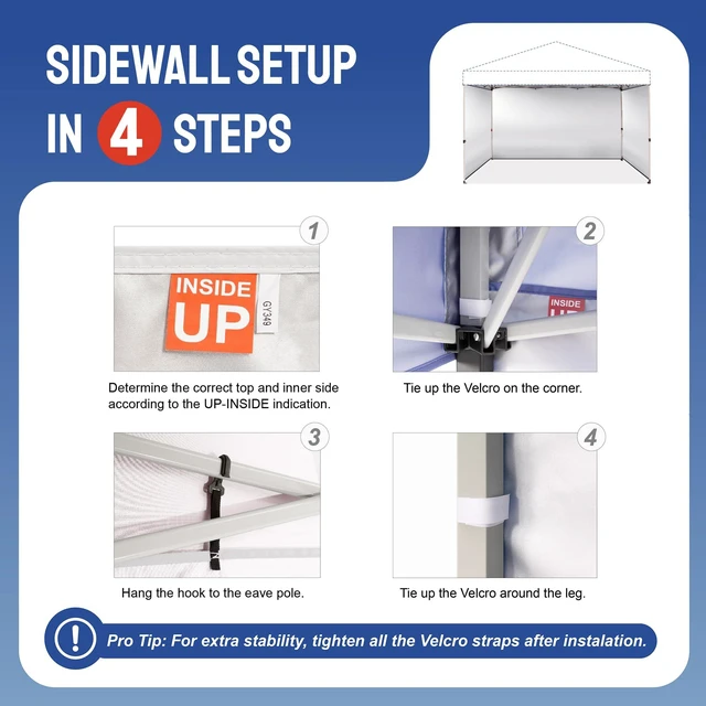 Alt view image 3 of 7 - 12x12 Canopy Sidewalls for Pop-Up Shelter, Black (Only 4pcs) | Silver-Coated Tent Sidewalls for Pop Up Canopy, Waterproof with UV Protection for Outdoor Events, Tent Not Included