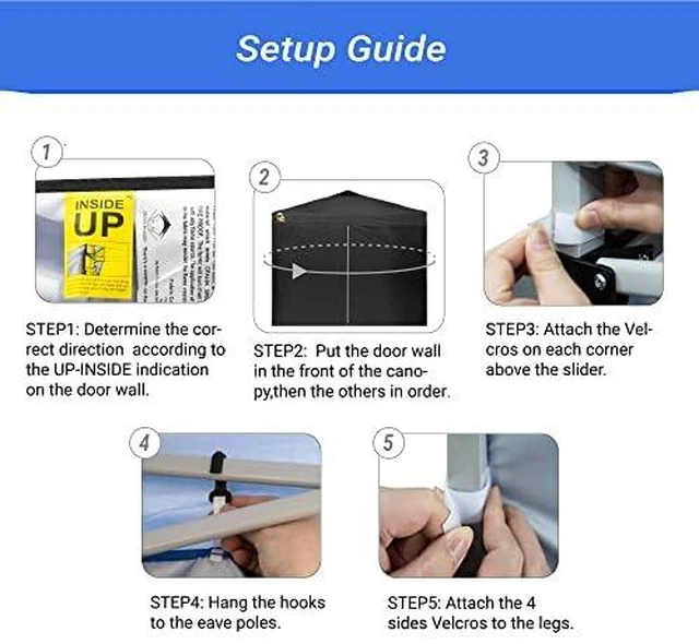 Alt view image 6 of 7 - 12x12 Canopy Sidewalls for Pop-Up Shelter, Black (Only 4pcs) | Silver-Coated Tent Sidewalls for Pop Up Canopy, Waterproof with UV Protection for Outdoor Events, Tent Not Included