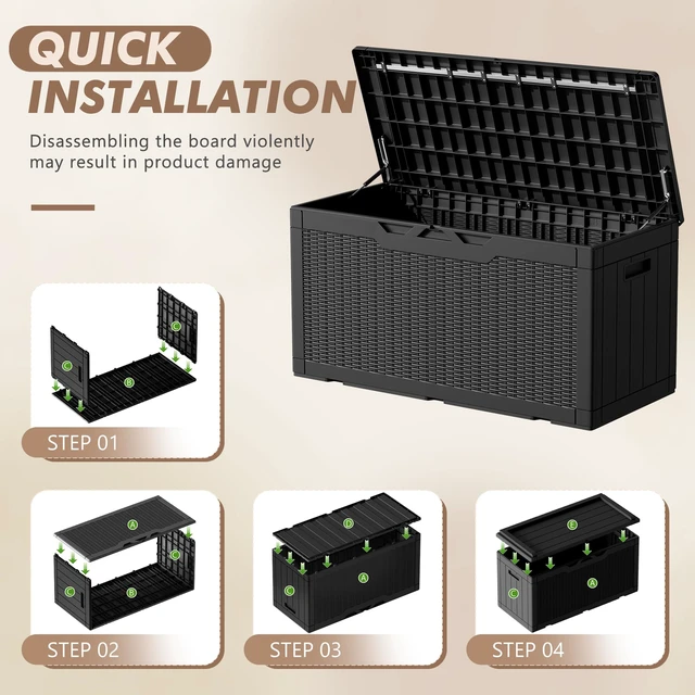 Alt view image 4 of 7 - 100 Gallon Deck Box Waterproof Outdoor Storage Box with Cushion | Resin Large Outdoor Storage Bench Cabinet Lockable for Outside, Patio Furniture, Garden Tools
