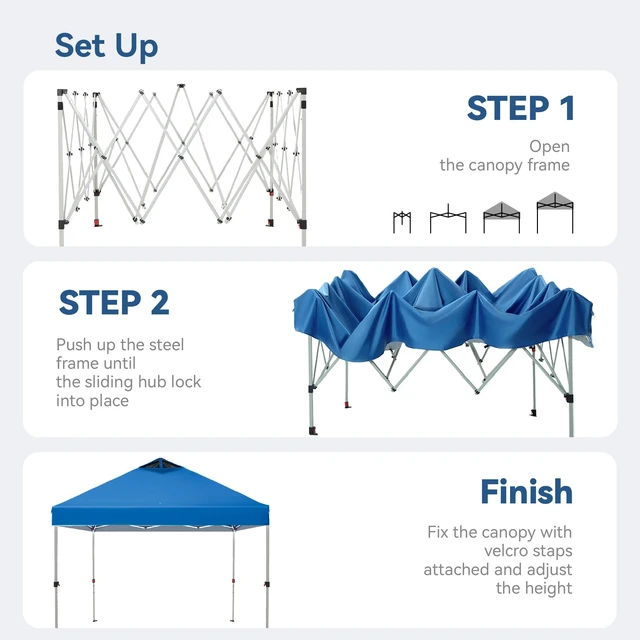 Alt view image 6 of 7 - 10x10 Pop Up Canopy, Easy Shade Tents for Outdoor Events Party | Canopies 100 Sq.Ft Portable Waterproof UV Resistant Instant Beach One Person Set for Outside Patio,Blue