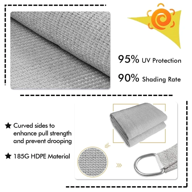 Alt view image 6 of 6 - 20'X26' Sun Shade Sail Gray Curved Rectangle | Outdoor Shade Cover 95% UV Block, 185GSM Heavy Duty Permeable, Shade Sail for Patio Garden Backyard Lawn (Customizable)