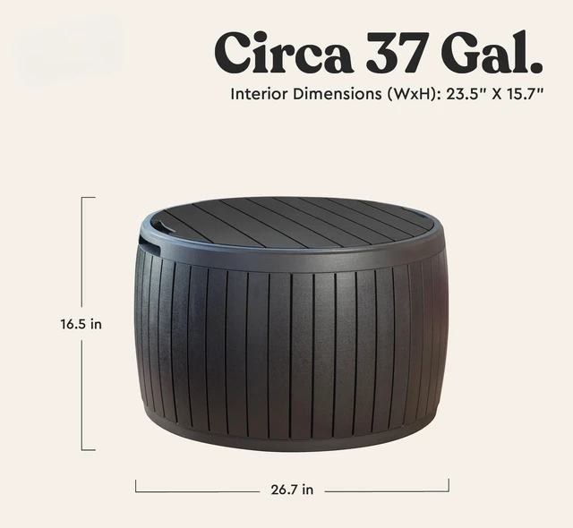 Alt view image 2 of 7 - Circa Outdoor Storage Deck Box, 37 Gallon, Brown | Doubles as Ottoman Chair or Side Table, Resin Seating for Garden, Pool & Patio