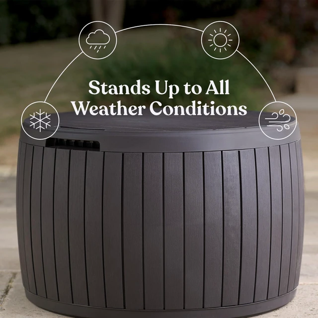 Alt view image 3 of 7 - Circa Outdoor Storage Deck Box, 37 Gallon, Brown | Doubles as Ottoman Chair or Side Table, Resin Seating for Garden, Pool & Patio