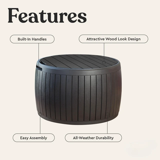 Alt view image 4 of 7 - Circa Outdoor Storage Deck Box, 37 Gallon, Brown | Doubles as Ottoman Chair or Side Table, Resin Seating for Garden, Pool & Patio