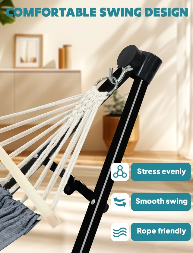 Alt view image 6 of 7 - 2-in-1 Hammock & Chair Stand with Collapsible Steel Frame & Carry Bag | Tool-free Set up Multi-angle & Height Adjustable Holds 440lbs Heavy-duty Portable Hammock for Indoor,Outdoor Garden,Patio