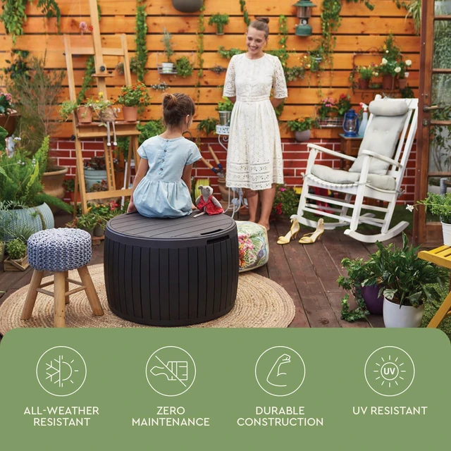 Alt view image 5 of 7 - Circa Outdoor Storage Deck Box, 37 Gallon, Brown | Doubles as Ottoman Chair or Side Table, Resin Seating for Garden, Pool & Patio
