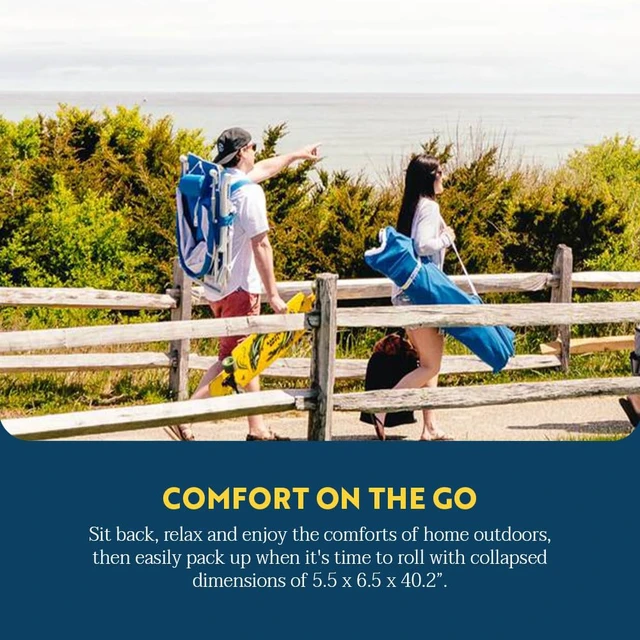 Alt view image 6 of 7 - Pod Rocker Beach Chair | Collapsible Folding Rocking Chair with Drink Holder & Portable Carry Bag Saybrook Blue