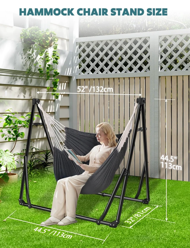 Alt view image 4 of 7 - 2-in-1 Hammock & Chair Stand with Collapsible Steel Frame & Carry Bag | Tool-free Set up Multi-angle & Height Adjustable Holds 440lbs Heavy-duty Portable Hammock for Indoor,Outdoor Garden,Patio