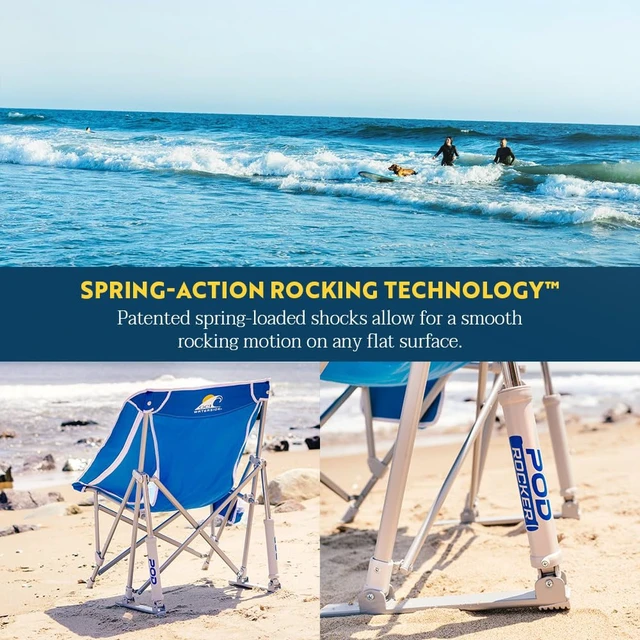 Alt view image 4 of 7 - Pod Rocker Beach Chair | Collapsible Folding Rocking Chair with Drink Holder & Portable Carry Bag Saybrook Blue