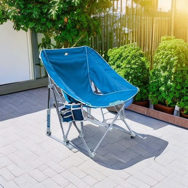 Alt view image 5 of 7 - Pod Rocker Beach Chair | Collapsible Folding Rocking Chair with Drink Holder & Portable Carry Bag Saybrook Blue