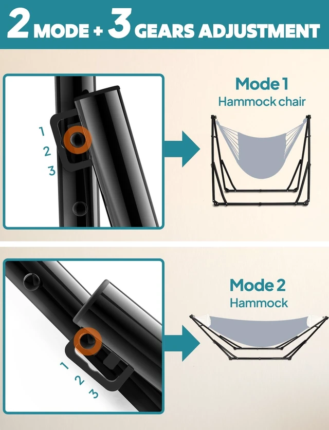 Alt view image 5 of 7 - 2-in-1 Hammock & Chair Stand with Collapsible Steel Frame & Carry Bag | Tool-free Set up Multi-angle & Height Adjustable Holds 440lbs Heavy-duty Portable Hammock for Indoor,Outdoor Garden,Patio