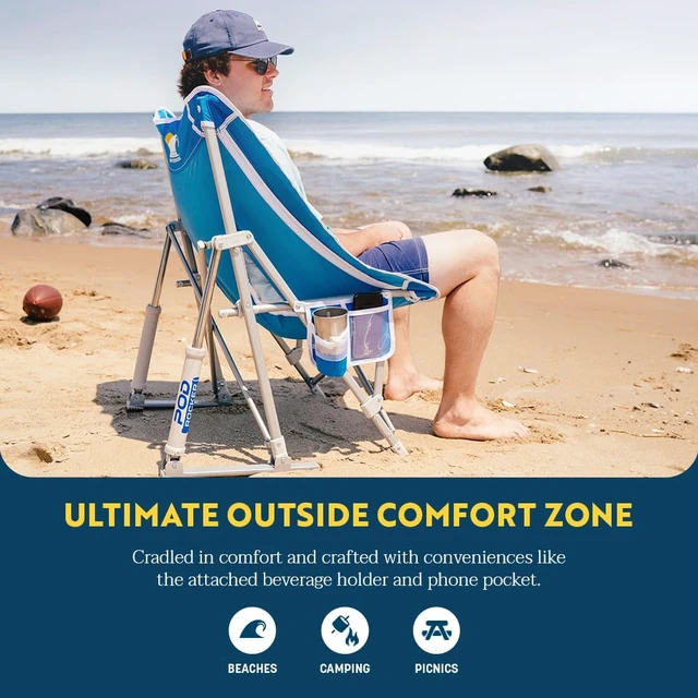 Alt view image 2 of 7 - Pod Rocker Beach Chair | Collapsible Folding Rocking Chair with Drink Holder & Portable Carry Bag Saybrook Blue