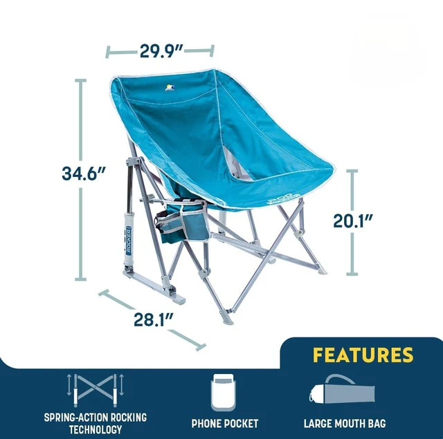Alt view image 3 of 7 - Pod Rocker Beach Chair | Collapsible Folding Rocking Chair with Drink Holder & Portable Carry Bag Saybrook Blue