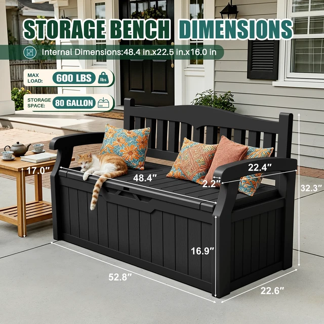 Alt view image 5 of 6 - 80 Gallon Storage Bench Deck Box Waterproof&Lockable | Outdoor Benches for Patio Furniture, Garden Decor and Outdoor Seating for Cushions, Garden Tools and Pool Supplies
