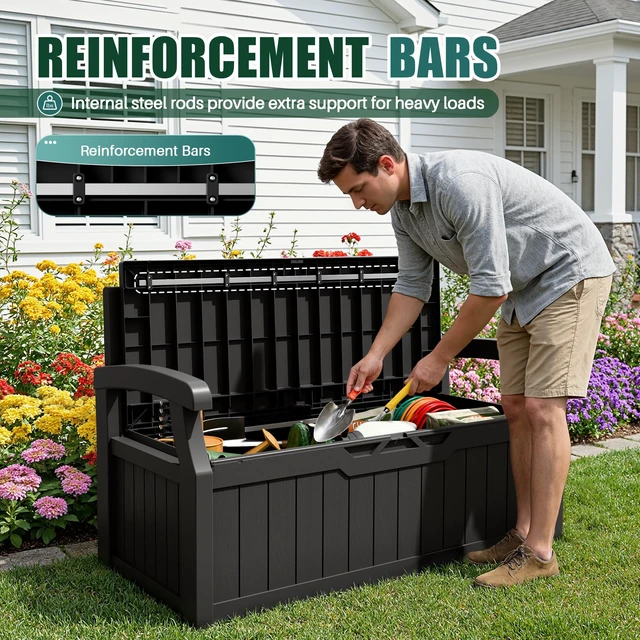 Alt view image 4 of 6 - 80 Gallon Storage Bench Deck Box Waterproof&Lockable | Outdoor Benches for Patio Furniture, Garden Decor and Outdoor Seating for Cushions, Garden Tools and Pool Supplies