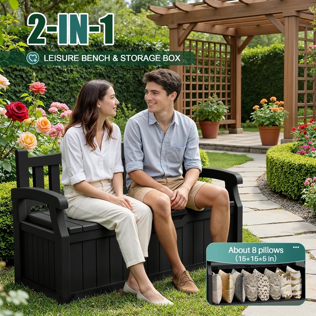 Alt view image 6 of 6 - 80 Gallon Storage Bench Deck Box Waterproof&Lockable | Outdoor Benches for Patio Furniture, Garden Decor and Outdoor Seating for Cushions, Garden Tools and Pool Supplies