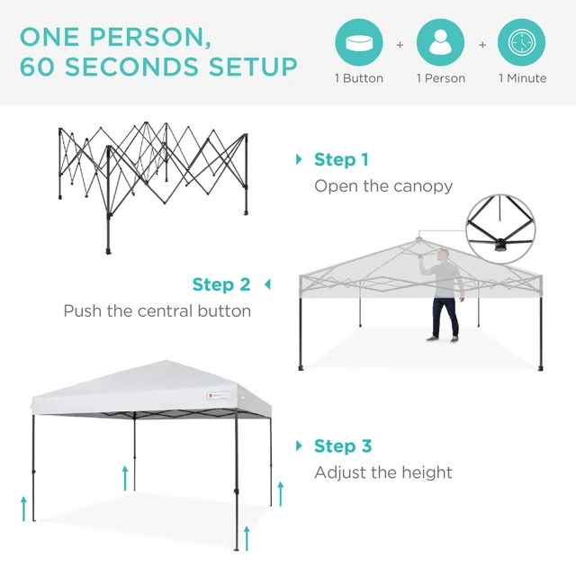 Alt view image 2 of 7 - 10x10 Pop Up Canopy Tent, EZ Setup, White | 1 Person 1 Minute Setup, Includes Carry Case & 4 Weight Bags, Outdoor Shade for Camping, Parties, Events