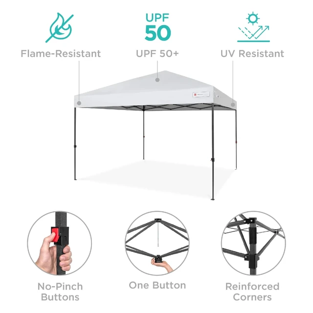 Alt view image 4 of 7 - 10x10 Pop Up Canopy Tent, EZ Setup, White | 1 Person 1 Minute Setup, Includes Carry Case & 4 Weight Bags, Outdoor Shade for Camping, Parties, Events