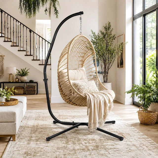 Alt view image 2 of 7 - Hammock Chair Stand Only, Solid Hanging Chair C Stand, 330lbs Capacity | Powder-Coated Steel Hammock Swing Chair Frame for Hanging Rope Swing, Egg Chair, Sensory Swing, 360 Degree Rotation
