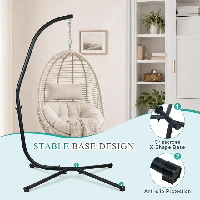 Alt view image 4 of 7 - Hammock Chair Stand Only, Solid Hanging Chair C Stand, 330lbs Capacity | Powder-Coated Steel Hammock Swing Chair Frame for Hanging Rope Swing, Egg Chair, Sensory Swing, 360 Degree Rotation
