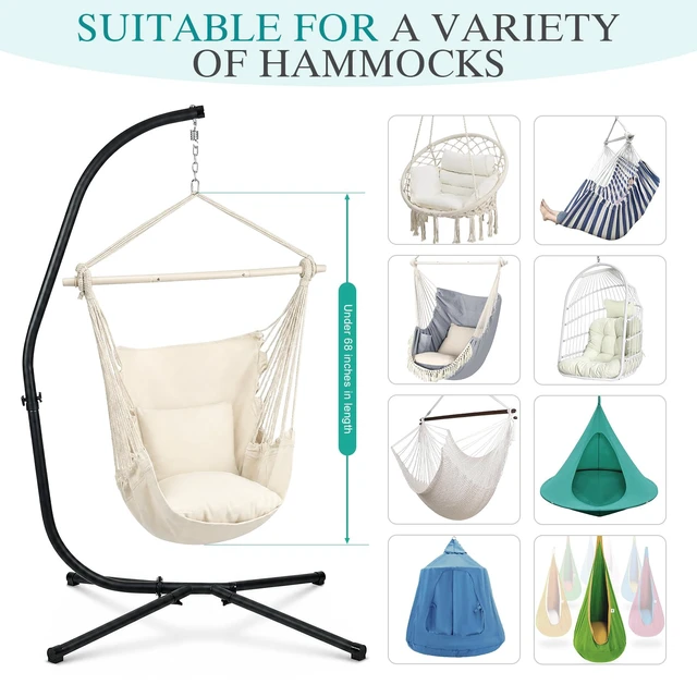 Alt view image 5 of 7 - Hammock Chair Stand Only, Solid Hanging Chair C Stand, 330lbs Capacity | Powder-Coated Steel Hammock Swing Chair Frame for Hanging Rope Swing, Egg Chair, Sensory Swing, 360 Degree Rotation