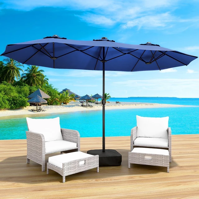 Main image of 15FT Double-Sided Patio Umbrella with Base Included, Large Outdoor Rectangular Market Umbrella for Backyard, Poolside, Lawn & Garden,Blue