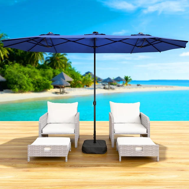 Alt view image 6 of 6 - 15FT Double-Sided Patio Umbrella with Base Included, Large Outdoor Rectangular Market Umbrella for Backyard, Poolside, Lawn & Garden,Blue