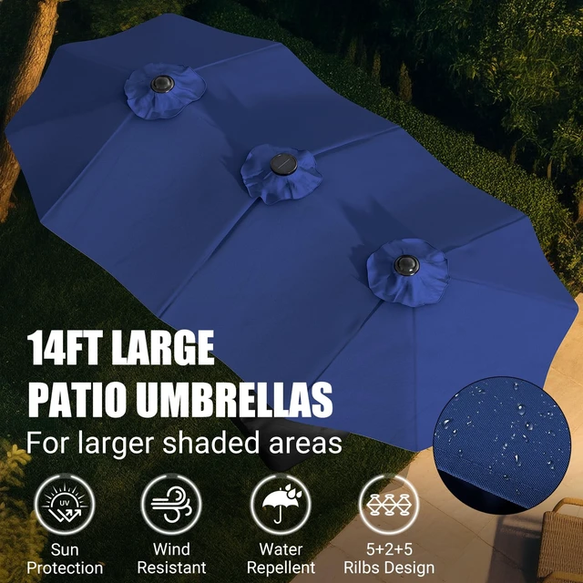 Alt view image 4 of 6 - 15FT Double-Sided Patio Umbrella with Base Included, Large Outdoor Rectangular Market Umbrella for Backyard, Poolside, Lawn & Garden,Blue