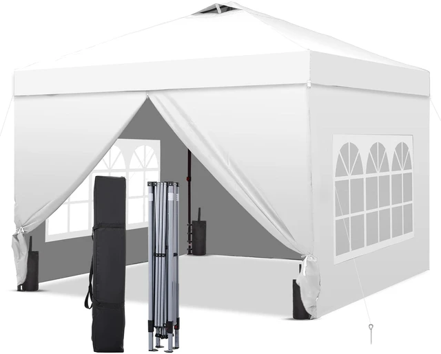 Main image of 10x10 Pop Up Canopy Tent with 4 Sidewalls, Easy Set up, Outdoor Silver Coated Beach Gazebos, Carpas with 4 Sandbags, for Events, Parties,Camping,White.