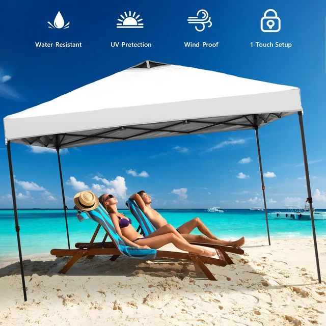 Alt view image 4 of 7 - 10x10 Pop Up Canopy Tent with 4 Sidewalls, Easy Set up, Outdoor Silver Coated Beach Gazebos, Carpas with 4 Sandbags, for Events, Parties,Camping,White.