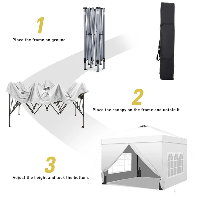 Alt view image 3 of 7 - 10x10 Pop Up Canopy Tent with 4 Sidewalls, Easy Set up, Outdoor Silver Coated Beach Gazebos, Carpas with 4 Sandbags, for Events, Parties,Camping,White.