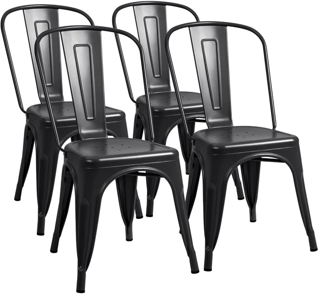 Main image of Metal Dining Chair Indoor-Outdoor Use Stackable Classic Trattoria Chair Chic Dining Bistro Cafe Side Metal Chairs Set of 4 (Black)