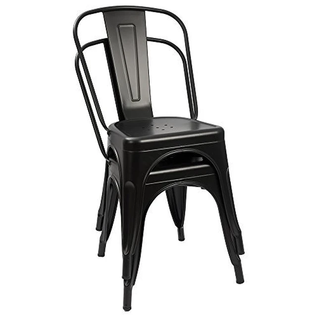 Alt view image 4 of 7 - Metal Dining Chair Indoor-Outdoor Use Stackable Classic Trattoria Chair Chic Dining Bistro Cafe Side Metal Chairs Set of 4 (Black)