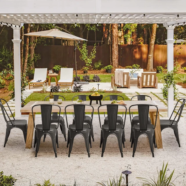 Alt view image 3 of 7 - Metal Dining Chair Indoor-Outdoor Use Stackable Classic Trattoria Chair Chic Dining Bistro Cafe Side Metal Chairs Set of 4 (Black)