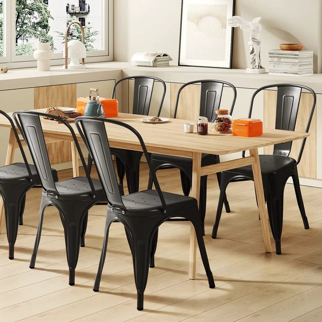 Alt view image 5 of 7 - Metal Dining Chair Indoor-Outdoor Use Stackable Classic Trattoria Chair Chic Dining Bistro Cafe Side Metal Chairs Set of 4 (Black)