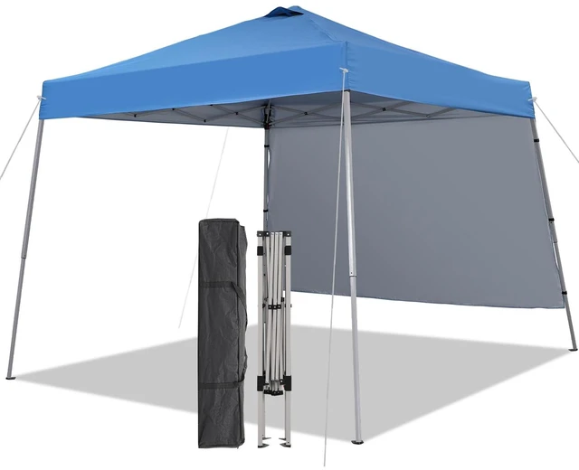 Main image of 10X10 Slant Legs Pop Up Canopy Tent with 1 Sidewall | 10x10FT Base 8x8FT Top Portable Outdoor Shelter with Carrying Bag for Patio Garden Deck