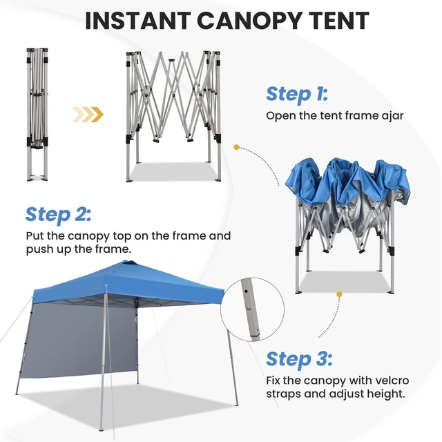 Alt view image 2 of 7 - 10X10 Slant Legs Pop Up Canopy Tent with 1 Sidewall | 10x10FT Base 8x8FT Top Portable Outdoor Shelter with Carrying Bag for Patio Garden Deck