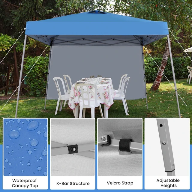 Alt view image 4 of 7 - 10X10 Slant Legs Pop Up Canopy Tent with 1 Sidewall | 10x10FT Base 8x8FT Top Portable Outdoor Shelter with Carrying Bag for Patio Garden Deck