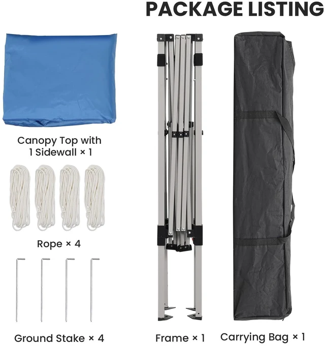 Alt view image 5 of 7 - 10X10 Slant Legs Pop Up Canopy Tent with 1 Sidewall | 10x10FT Base 8x8FT Top Portable Outdoor Shelter with Carrying Bag for Patio Garden Deck