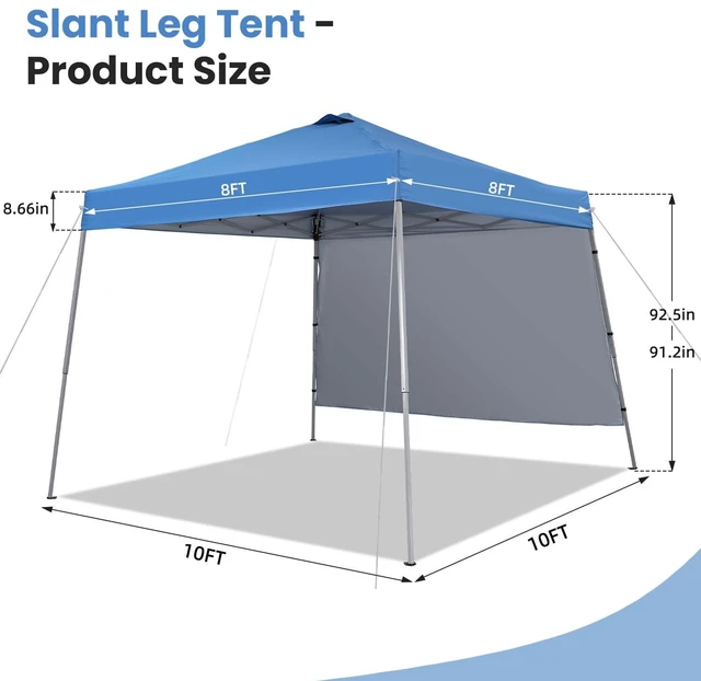 Alt view image 7 of 7 - 10X10 Slant Legs Pop Up Canopy Tent with 1 Sidewall | 10x10FT Base 8x8FT Top Portable Outdoor Shelter with Carrying Bag for Patio Garden Deck