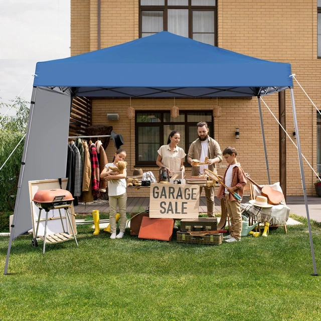 Alt view image 6 of 7 - 10X10 Slant Legs Pop Up Canopy Tent with 1 Sidewall | 10x10FT Base 8x8FT Top Portable Outdoor Shelter with Carrying Bag for Patio Garden Deck