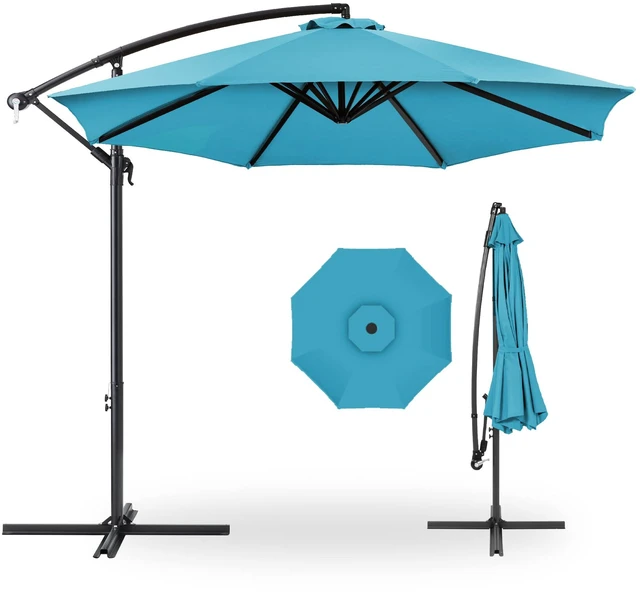 Main image of 10ft Offset Cantilever Hanging Market Patio Umbrella, 8 Sturdy Ribs, Easy Adjustment - Sky Blue