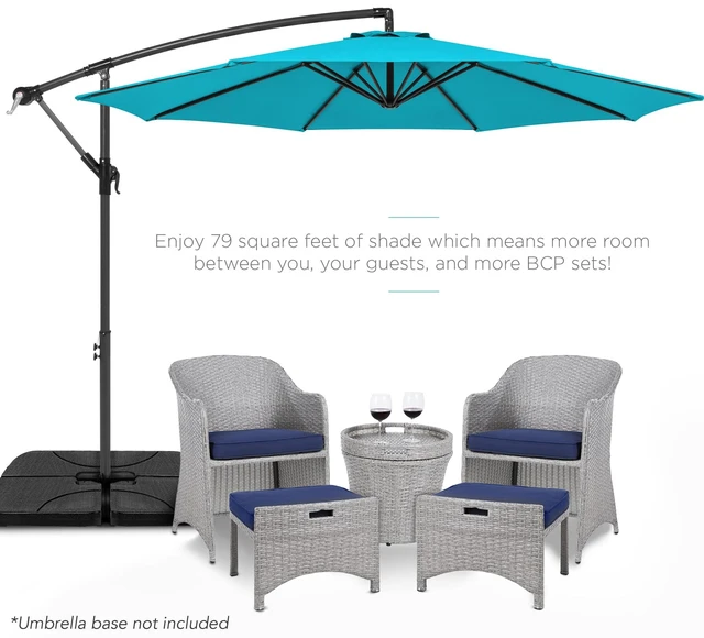 Alt view image 2 of 7 - 10ft Offset Cantilever Hanging Market Patio Umbrella, 8 Sturdy Ribs, Easy Adjustment - Sky Blue