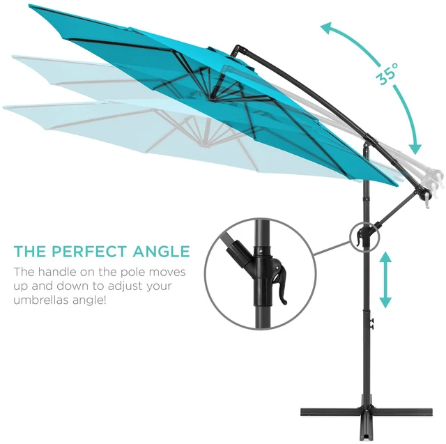 Alt view image 4 of 7 - 10ft Offset Cantilever Hanging Market Patio Umbrella, 8 Sturdy Ribs, Easy Adjustment - Sky Blue