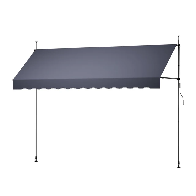 Alt view image 4 of 7 - Manual Retractable Awning, 138" x 59" Outdoor Patio Awnings Sunshade Shelter with 43"-59" Retractable Side Bar, No Drill Height Adjustable, Crank Handle for Backyard, Balcony, Dark Gray