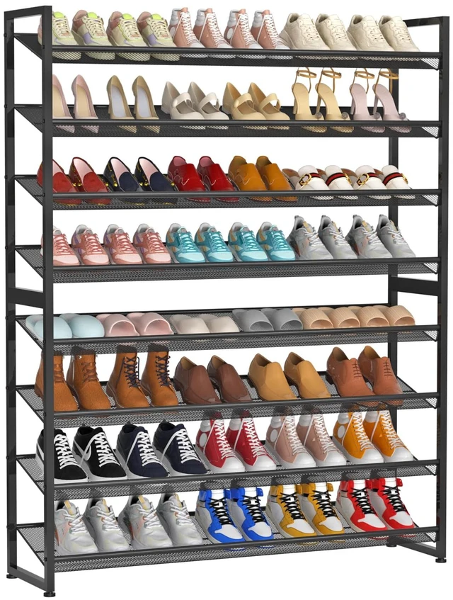Main image of Large Shoe Rack 8 Tier Shoe Organizer, Heavy Duty Metal 4-Tier Stackable Shoe Storage Vertical Shoe Rack for Closet Front Door Entrance, Up to 50 Pairs, 44.8" W x 11.4" D x 56.7" H, Black